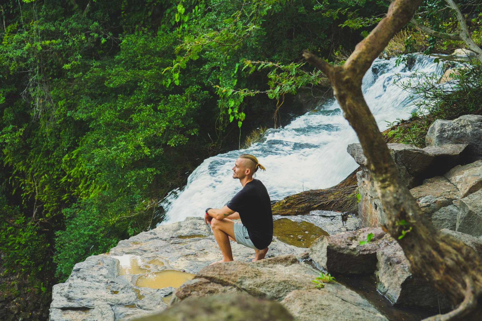 Looking out over a waterfall